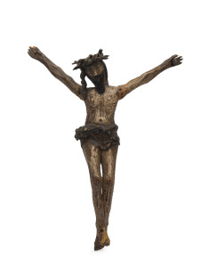 A Continental carved wood and polychrome figure of Christ, most likely Spanish, 17th/18th century, 28cm high