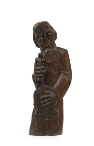 ARTIST UNKNOWN, The violinist, carved wood, signed on reverse, 37cm high