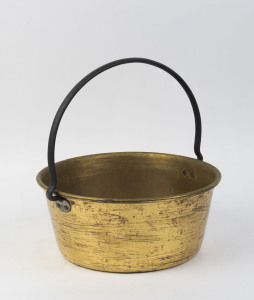 A brass and iron preserving pan, 19th century, 40cm high, 41cm wide