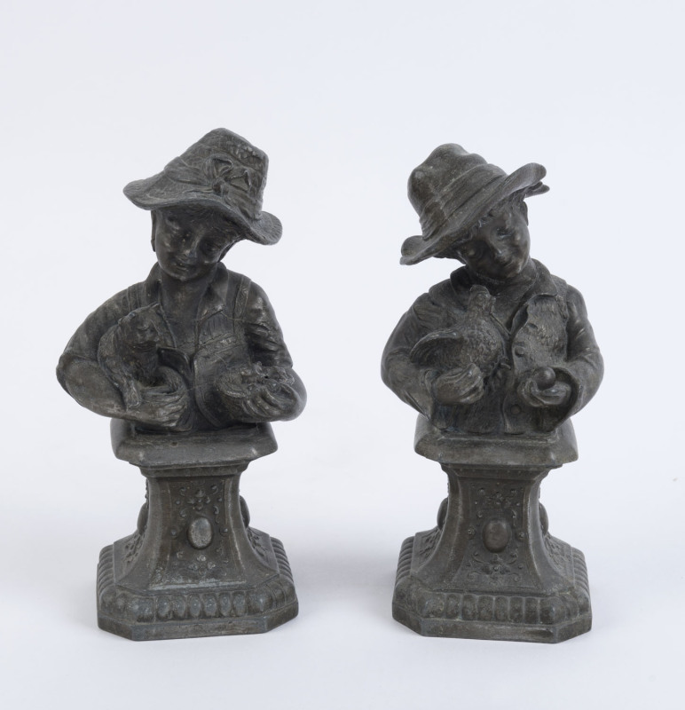 A pair of French antique busts, cast spelter, 19th century, ​22cm high