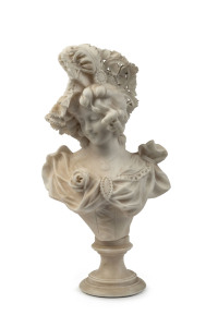 An Italian carved marble bust of a lady, signed "A. PUCCINI", 19th century, 47cm high