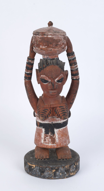 Mother and child statue, carved wood and earth pigments, Yoruba tribe, Nigeria, 55cm high