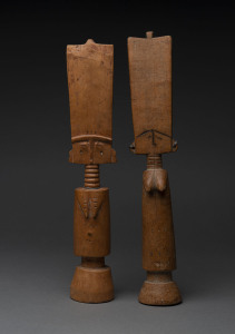 Two dolls, carved wood, Fanti tribe, Ghana, 32.5cm and 33.5cm high