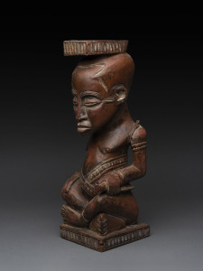 A King figure statue, carved wood and natural pigment, Basongye tribe, Congo, 45cm high