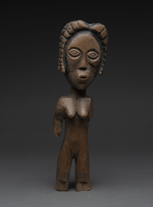 A female doll figure, carved and painted wood, Ashanti tribe, Ghana, 32cm high