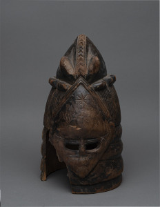 A Bundu mask, carved and patinated wood, Mendi tribe, Sierra Leone, 42cm high