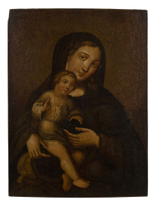 Mary and Jesus, hand-painted on timber panel, 18th century, ​39.5 x 30cm