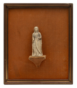 A Dieppe carved ivory female saint statue, 17th/18th century, later mounting, 13.5cm high