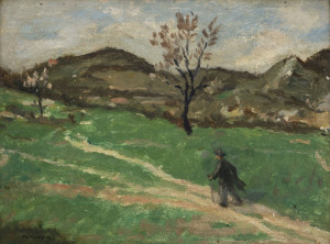 Adolphe FÉNYES (1867-1945) On the path in autumn, oil on board, circa 1910, signed lower left,