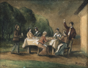 Gyula RUDNAY (Hungarian, 1878-1957) The toast, watercolour, signed lower right; dated 1942 lower left, 14 x 17.5cm
