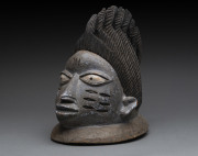 Edan mask, carved wood with remains of blue polychrome finish with white eyes, Yoruba tribe, Nigeria, ​33cm high