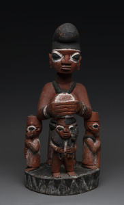 A carved figural group most likely the top of an Epa mask, carved wood and earth pigments, Yoruba tribe, Nigeria, 51cm high