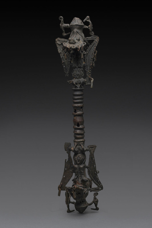 Obgoni Society elder rattle, cast bronze, Yoruba tribe, Nigeria, ​53cm high