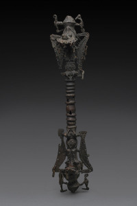 Obgoni Society elder rattle, cast bronze, Yoruba tribe, Nigeria, 53cm high