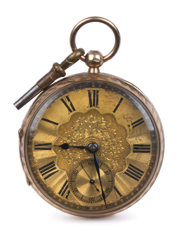 An antique 9ct rose gold gents pocket watch with fusee movement engraved "Alexander, London, Chronometer Makers To The Admiralty", ​19th century, 7.5cm high overall