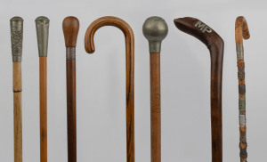 Four assorted walking sticks and three swagger sticks, 19th and 20th century, (7 items), the largest 87cm high