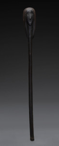 A figural staff dance wand, carved and patinated wood, Baule tribe, Ivory Coast, 73cm high