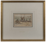 Edwin HAYES (English, 1819-1904) "Boats at Hastings", group of three small watercolours, circa 1870s; all similarly titled and framed for exhibition at The Pulitzer Gallery, 5 Kensington High St., London, W.8, around 1965.  Each approx 30 x 32cm (incl. fr - 4