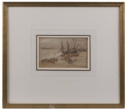 Edwin HAYES (English, 1819-1904) "Boats at Hastings", group of three small watercolours, circa 1870s; all similarly titled and framed for exhibition at The Pulitzer Gallery, 5 Kensington High St., London, W.8, around 1965.  Each approx 30 x 32cm (incl. fr - 5