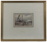 Edwin HAYES (English, 1819-1904) "Boats at Hastings", group of three small watercolours, circa 1870s; all similarly titled and framed for exhibition at The Pulitzer Gallery, 5 Kensington High St., London, W.8, around 1965.&nbsp; Each approx 30 x 32cm (incl. fr - 6