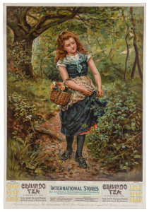 TEA ADVERTISEMENT: "A Disputed Passage." Ceylindo Tea. A Perfect Tea. Calendar 1907. The International Tea Company's Stores, Shippers & Importers; chromolithographic poster, sheet size 73.5 x 48.5cm. Laminated and laid-down on thick card.