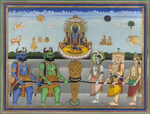An Indian Hindu religious painting, 19th/20th century, 59 x 74cm overall