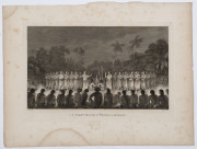 John WEBBER (1752 - 1793), "A HUMAN SACRIFICE, in a MORAI, in OTAHEITE.", "An OFFERING before CAP'T COOK, in the SANDWICH ISLANDS.", "A DANCE in OTAHEITE", and "A NIGHT DANCE by WOMEN, in HAPAEE" engraved plates based on Webber's original drawings and pai - 4