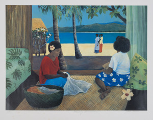 DIANA CROOKE (b.1954) "Morning Conversation" and "Tropical View" colour lithographs, signed & titled in the lower margins and both marked "A/P" at lower left, 45.5 x 57.5cm and 45 x 53cm. (2 items).