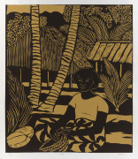 Ray Austin CROOKE (1922 - 2015) Villager linocut print, editioned [9/22], titled & signed to lower margin, 55 x 45cm (image size).