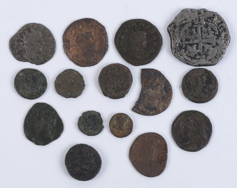 Fifteen assorted ancient coins, various metals, the largest 25mm diameter