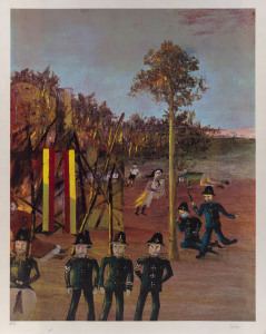 Sidney Robert NOLAN (1917 - 1992), Siege at Glenrowan, (from The Ned Kelly Series, 1970-71), editioned [24/60] and signed "Nolan" in lower margin,