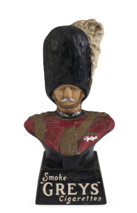 "SMOKE GREY'S CIGARETTES" point of sale advertising bust, painted compound rubber, early 20th century, ​34cm high