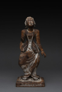 A Burmese statue of a standing woman, carved wood with polychrome finish, 19th century, 31cm high