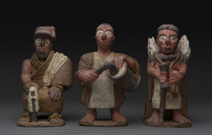 Three painted terracotta statues, Dahomey, Benin, the largest 22.5cm high
