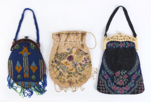 Three ladies bead work purses, early 20th century, the largest 28cm high, 22cm wide