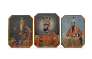 Three fine Indian Moghul miniature portrait paintings on card, 18th/19th century, remains of inscriptions verso (illegible), 8.5 x 6cm