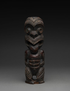 MAORI Tiki statue, carved wood with paua shell eyes (one missing), New Zealand origin, 19th century, ​31cm high