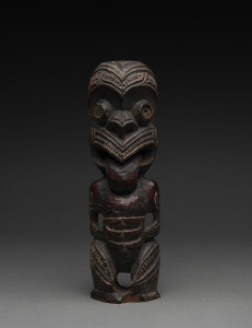 MAORI Tiki statue, carved wood with paua shell eyes (one missing), New Zealand origin, 19th century, 31cm high