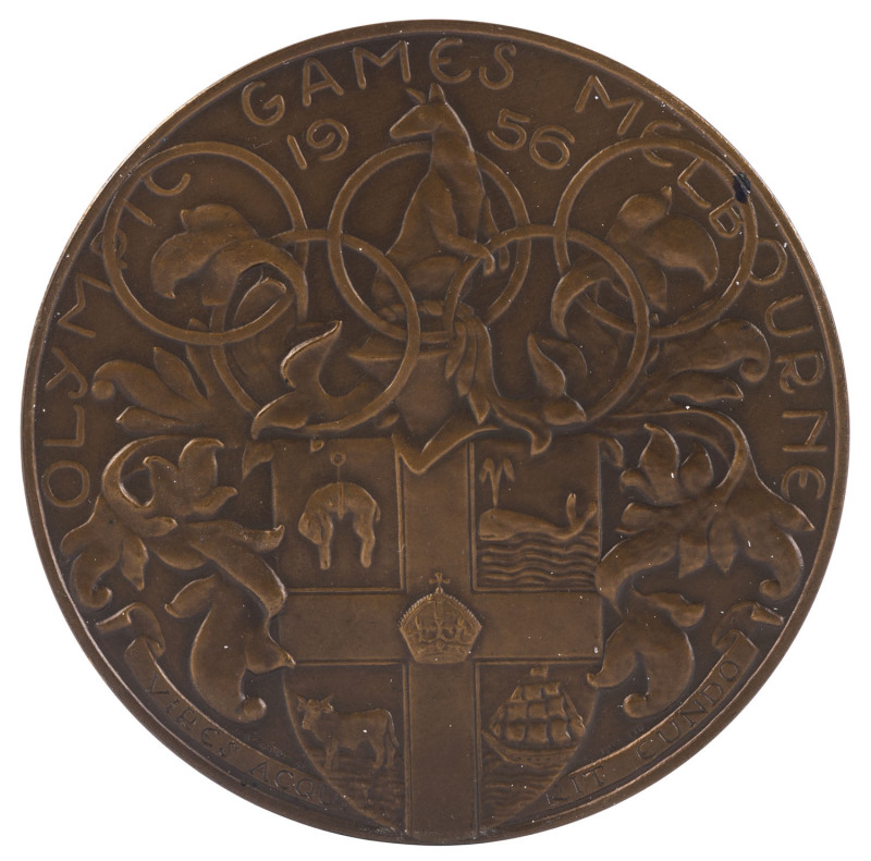 OLYMPICS Melbourne 1956: participation medal in bronze by K.G. Luke, ​63mm diameter