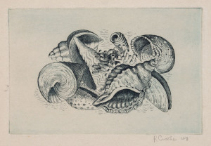 RAY AUSTIN CROOKE (1922-2015) Shell Composition, etching and aquatint on wove paper, signed and dated '48 lower right, 10 x 15cm.