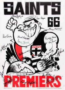 ST.KILDA: 1966 Premiership Team, "SAINTS 66" Weg poster, signed at 2004 Premiership Players Club induction, with 18 signatures including Ian Cooper, Ross Smith, Verdun Howell & Barry Breen, limited edition 17/66, size 42x60cm. With CoA.