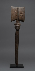 Shango staff, carved wood, Yoruba tribe, Nigeria, later wood stand, 53cm high