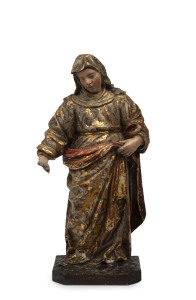 The Virgin Mary statue, carved wood and polychrome finish with gilded highlights, Flemish, 18th/19th century, ​47cm high