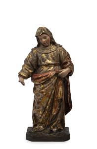 The Virgin Mary statue, carved wood and polychrome finish with gilded highlights, Flemish, 18th/19th century, 47cm high