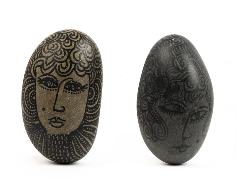 Joseph GREENBERG (1923 - 2007), two painted rocks, 21cm and 20cm long