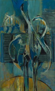 Joseph GREENBERG (1923 - 2007) Jabirus, acrylic on art board, 50 x 31cm.