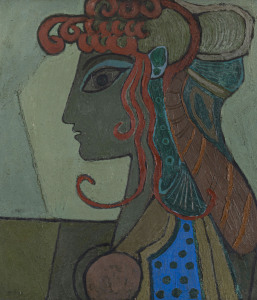 Joseph GREENBERG (1923 - 2007) Minoan Head oil on board, 68 x 60cm.