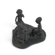 A sculpture of three seated figures, cast bronze, Ashanti tribe, Ghana, ​6.5cm high, 8cm wide - 2