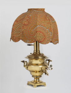Samovar table lamp with shade (electrified), 20th century, 85cm high overall