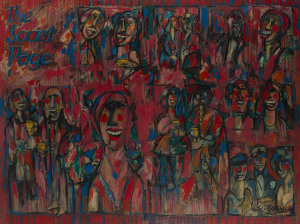 Joseph GREENBERG (1923 - 2007), The Social Page, acrylic on board, signed lower right, 136 x 182cm.